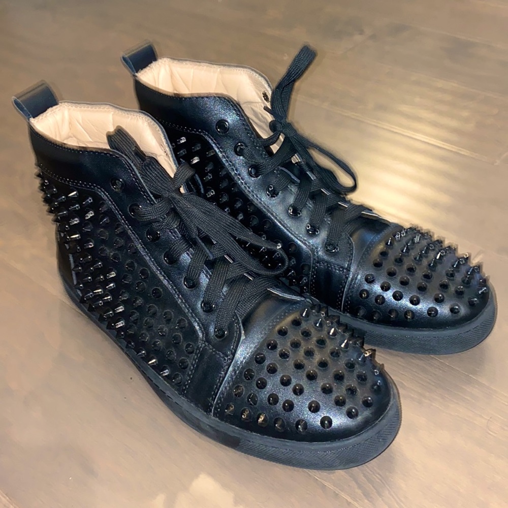 Christian Louboutin Black Louis Spikes High-Top Sneakers
